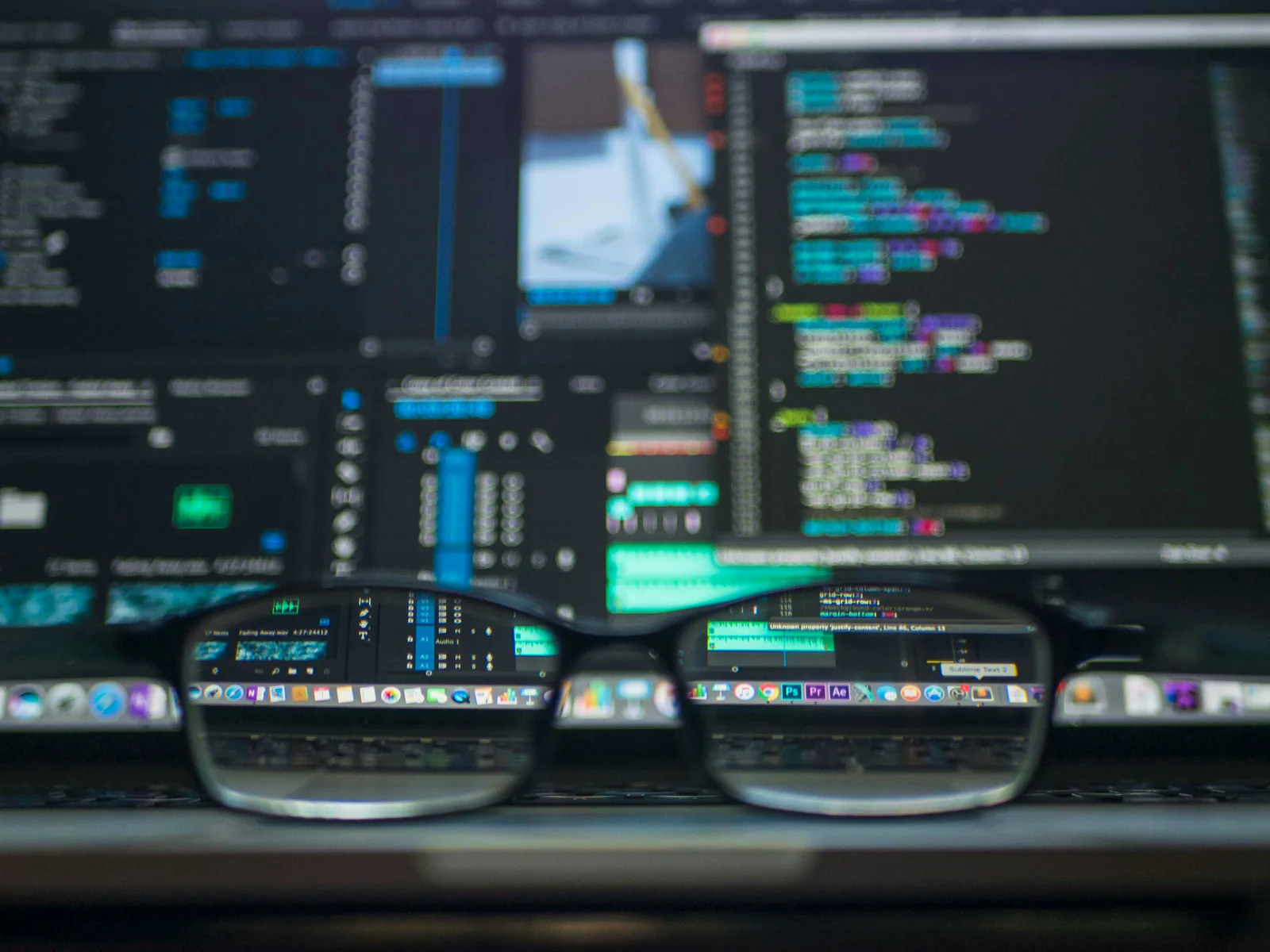 Code reflected in eyeglasses, representing technical excellence that needs strategic visibility.
