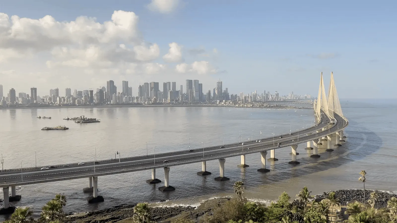 Mumbai sea link and skyline, representing movement across the India corridor.