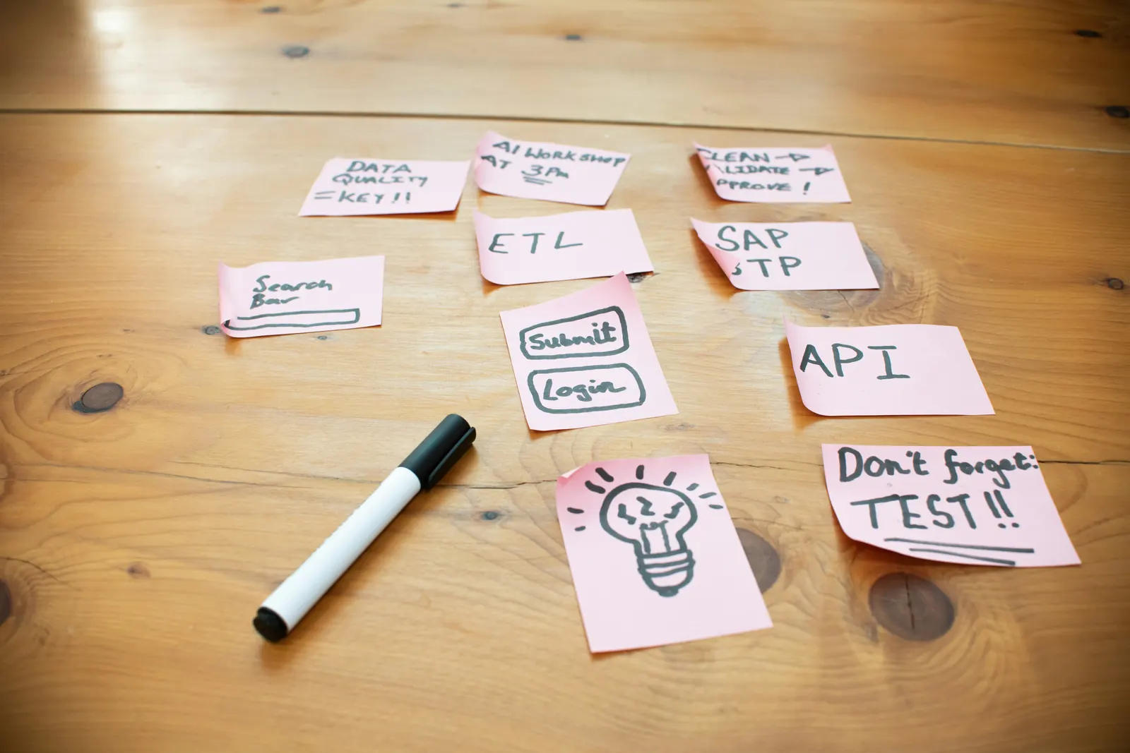 Workshop cards arranged on a table, representing action planning and team practice.